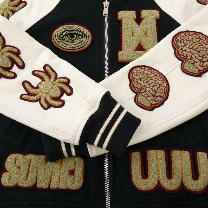 アンダーカバー 14AW N4203-2 UNDERCOVERISM 袖レザー切替 ワッペン ウール スタジャン スタジアム ジャケット ブルゾン 買取実績 画像