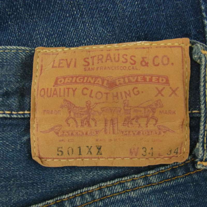 リーバイス ヴィンテージ オリジナル 60s 501XX ギャラ無し紙パッチ 不均等V センターループ W34表記 デニム パンツ 買取実績 画像