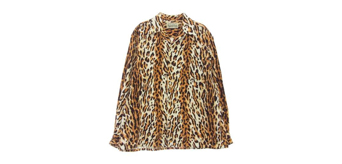 【極上】ワコマリア　LEOPARD CORDUROY COLLAR SHIRT WACKO MARIA Convertible-Collar Leopard-Print Lyocell Shirt