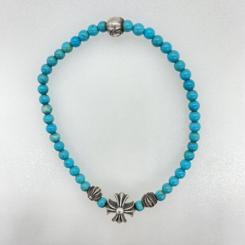 CHROME HEARTS クロムハーツ（原本無） 4ｍｍ BEAD ビーズ ブレスレット カットアウトCHプラス シルバーパーツ4 ターコイズ ライトブルー系の買取実績画像1