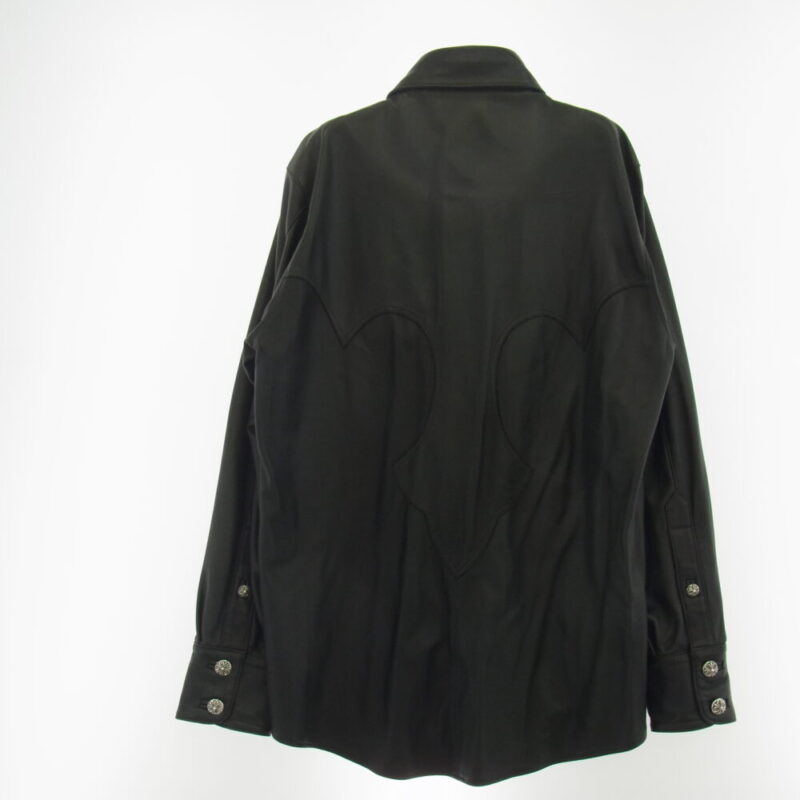CHROME HEARTS クロムハーツ(原本無) バックフレアニー クロスボールボタン ウエスタン レザー シャツ ブラック系の買取実績画像1