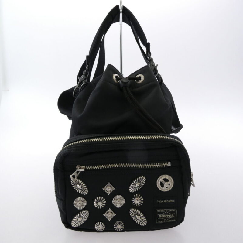 PORTER ポーター トーガ STRING BAG スタッズコンチョ装飾 ストリングバッグ ブラック系の買取実績画像1