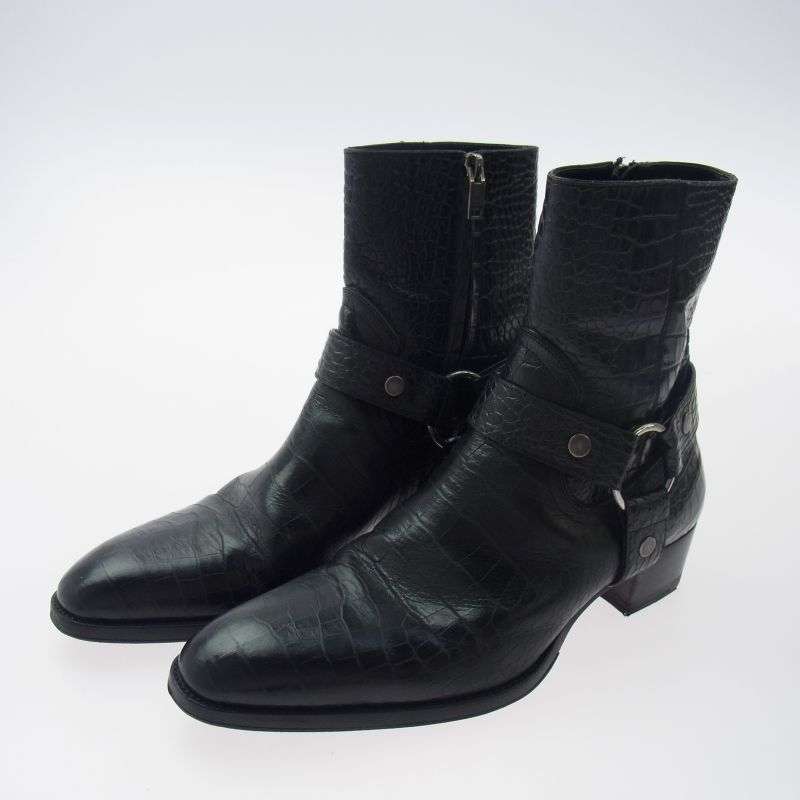 サンローラン 603515 クロコ型押し ワイアット ハーネス リング サイドジップ ブーツ 買取実績 画像