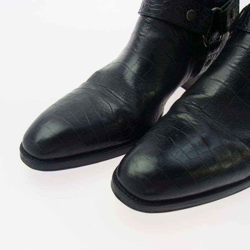 サンローラン 603515 クロコ型押し ワイアット ハーネス リング サイドジップ ブーツ 買取実績 画像
