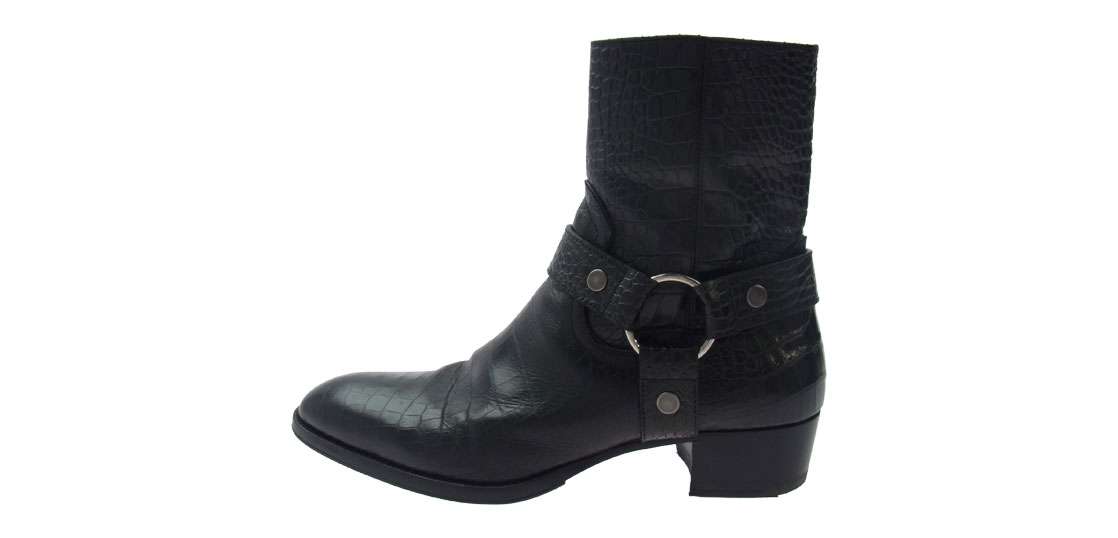 サンローラン 603515 クロコ型押し ワイアット ハーネス リング サイドジップ ブーツ 買取実績