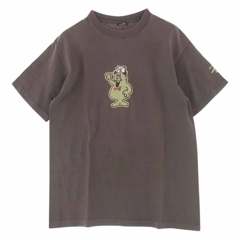 ステューシー vintage 80s USA製 黒タグ プリント Tシャツ ブラウン系