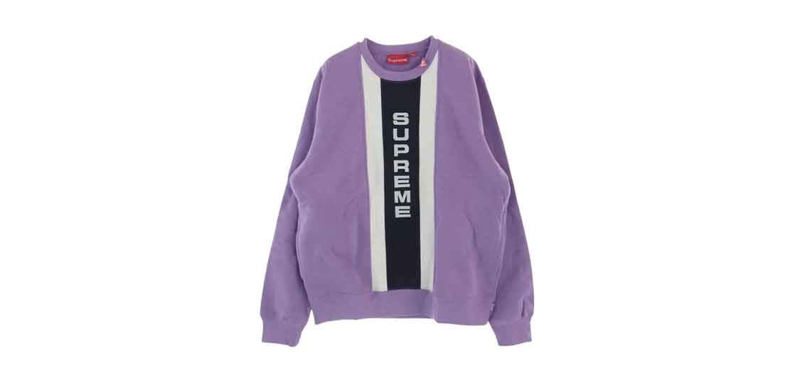 シュプリーム 17SS Vertical Logo Panel Crewneck パープル 買取実績