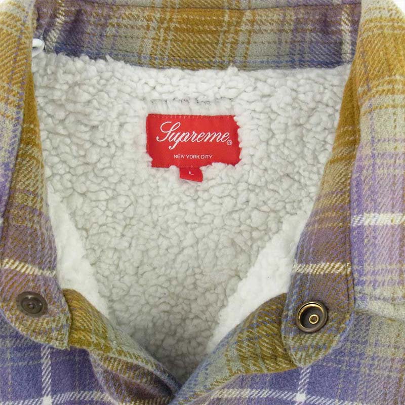 シュプリーム Shearling Lined Flannel Shirt パープル系 ライトブラウン系 マルチカラー 買取実績 画像