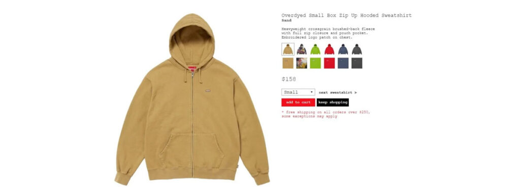 Overdyed Small Box Zip Up Hooded Sweatshirt 　価格：29,700円 €168 $158（Multicolor, Lime, Black, Sand, Dark Slate, Red）画像