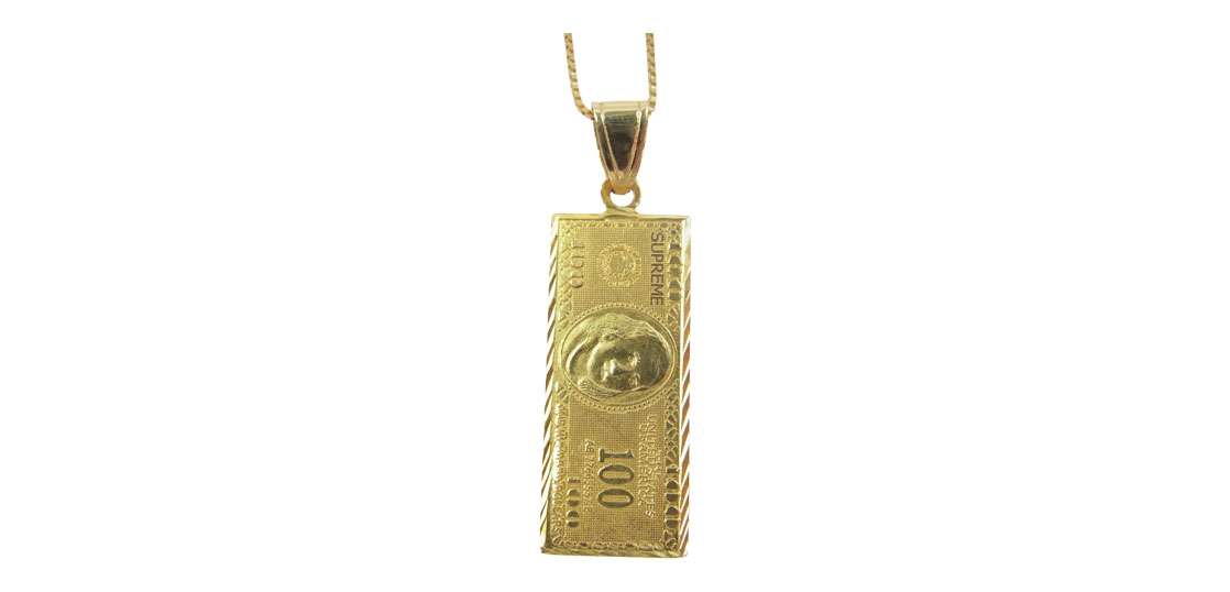 Supreme 100DollarBill GoldPendant 最終価格 FW17 Supreme 100 Dollar Bill Gold Pendant + chain 14K Yellow