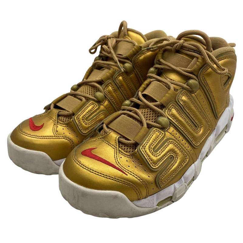 シュプリーム 17SS 902290-700 ×NIKE AIR MORE UPTEMPO METALLIC GOLD ナイキ エアモアアップテンポ メタリックゴールド ハイカット スニーカー 買取実績 画像