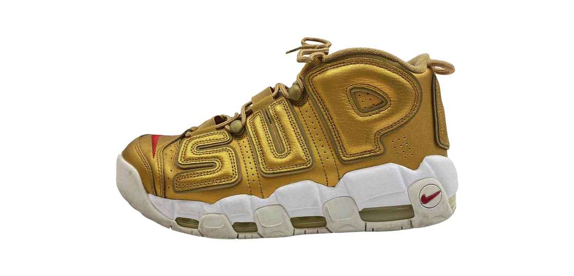 シュプリーム × NIKE AIR MORE UPTEMPO METALLIC GOLD 17SS 902290-700 買取実績