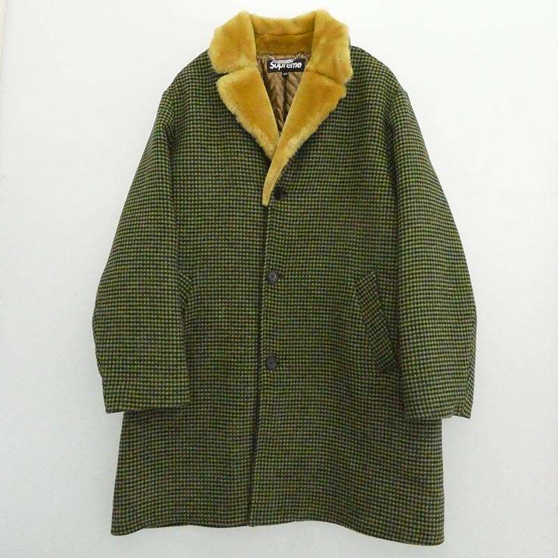 シュプリーム 22AW Fur Collar Car Coat ファーカラー カーコート 千鳥格子柄 裏地キルティング 買取実績 画像