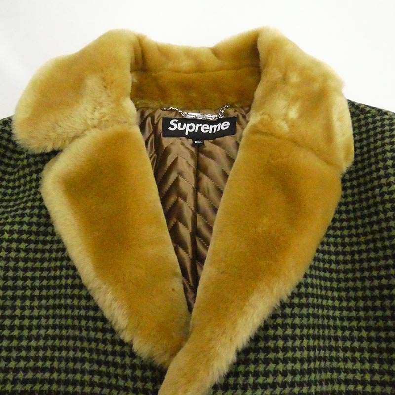 シュプリーム 22AW Fur Collar Car Coat ファーカラー カーコート 千鳥格子柄 裏地キルティング 買取実績 画像