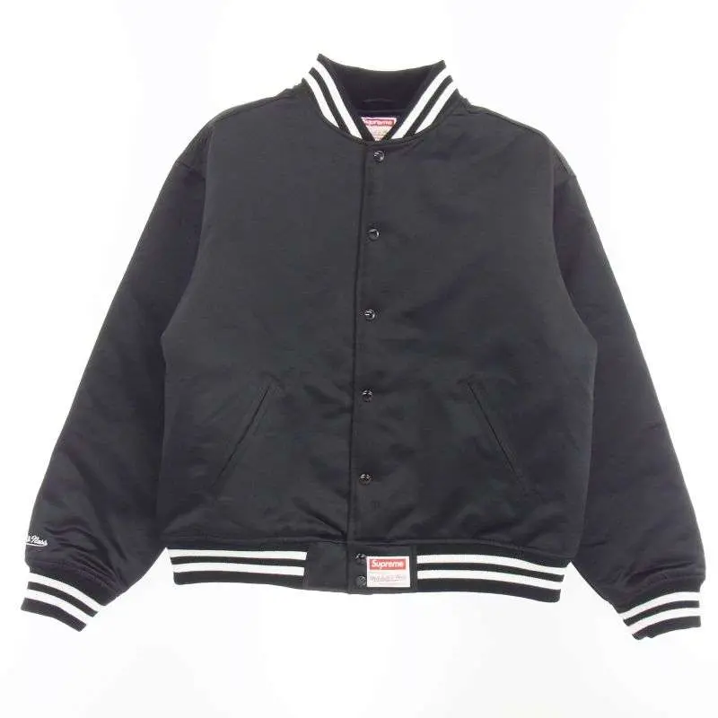 シュプリーム × Mitchell & Ness 24AW Back Logo Satin Varsity Jacket 