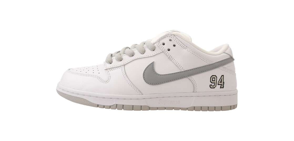 シュプリーム × Nike SB 25AW HQ8487-100 Dunk Low WhiteMetallic Silver【フェイクバスターズ鑑定済】 買取実績
