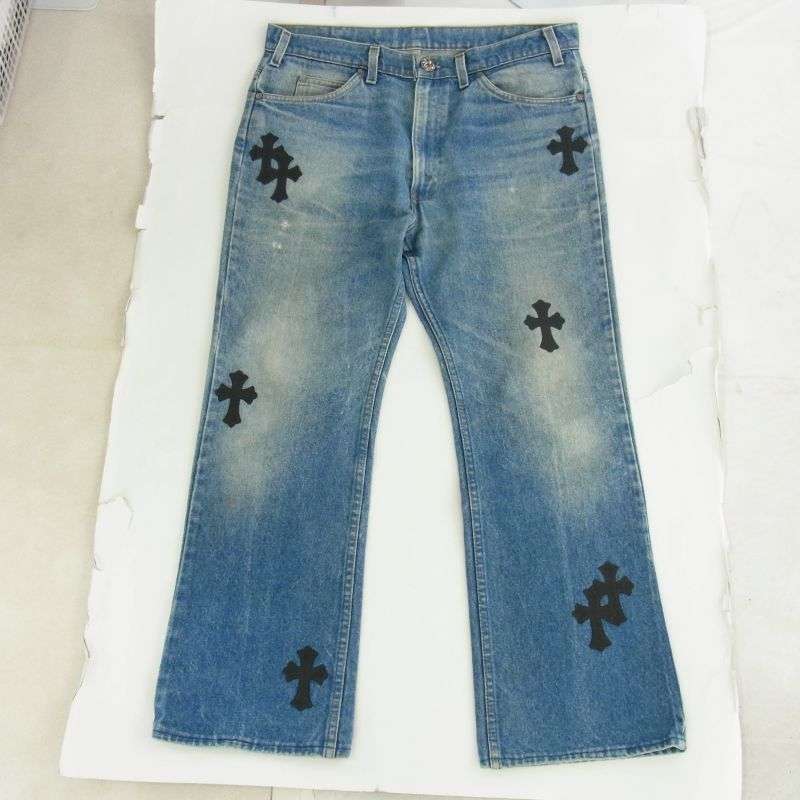 クロムハーツ（原本有） × LEVI'S リーバイス VNTG JEAN BLU ORNG TAB レザークロスパッチ付き 517 デニム パンツ ジーンズ 買取実績 画像