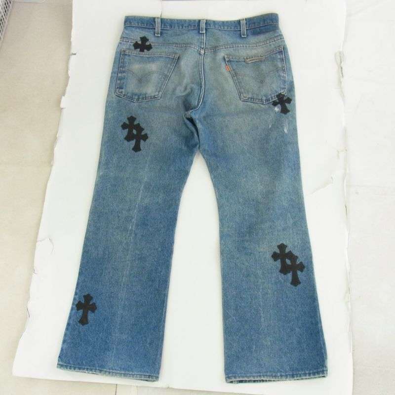クロムハーツ（原本有） × LEVI'S リーバイス VNTG JEAN BLU ORNG TAB レザークロスパッチ付き 517 デニム パンツ ジーンズ 買取実績 画像