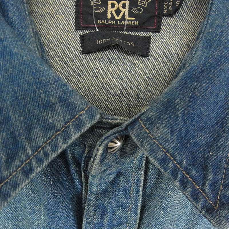 ダブルアールエル デニム ウェスタン 長袖シャツ ポケット刺繍 インディゴ 買取実績 画像