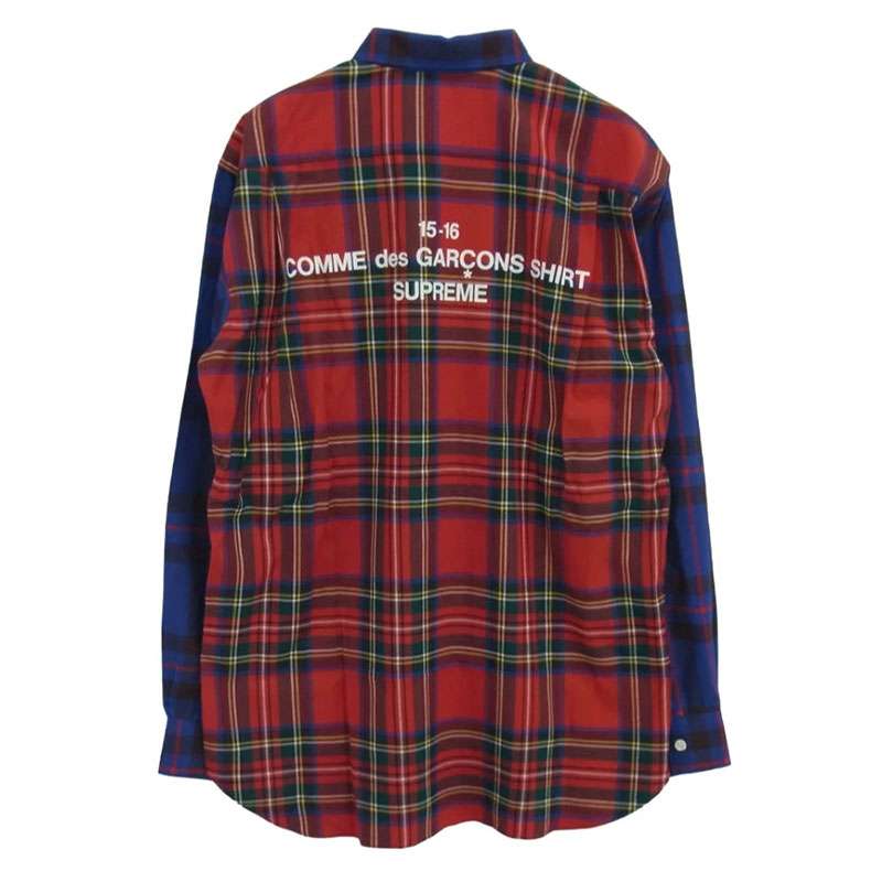 シュプリーム 15AW S1FW15 コムデギャルソンシャツ バックロゴプリント チェック切替 長袖 シャツ 買取実績 画像