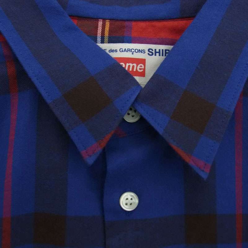 シュプリーム 15AW S1FW15 コムデギャルソンシャツ バックロゴプリント チェック切替 長袖 シャツ 買取実績 画像
