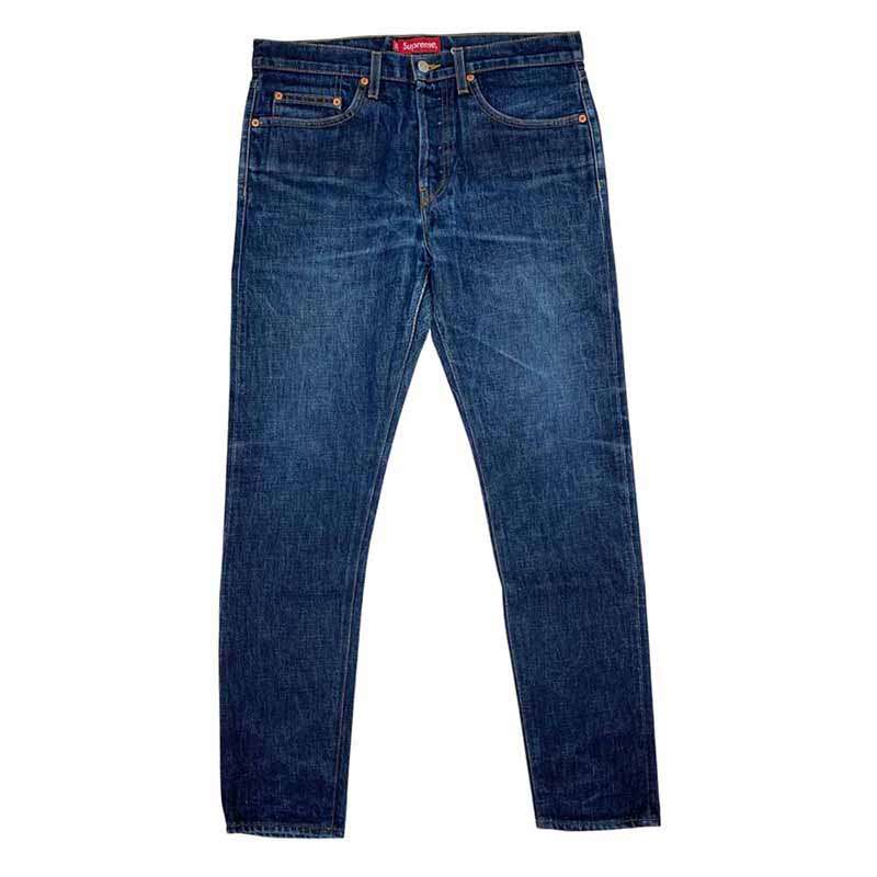 シュプリーム USA製 リジッド スリム ジーンズ ワングラム期 14oz インディゴ 赤耳 デニム パンツ 買取実績 画像