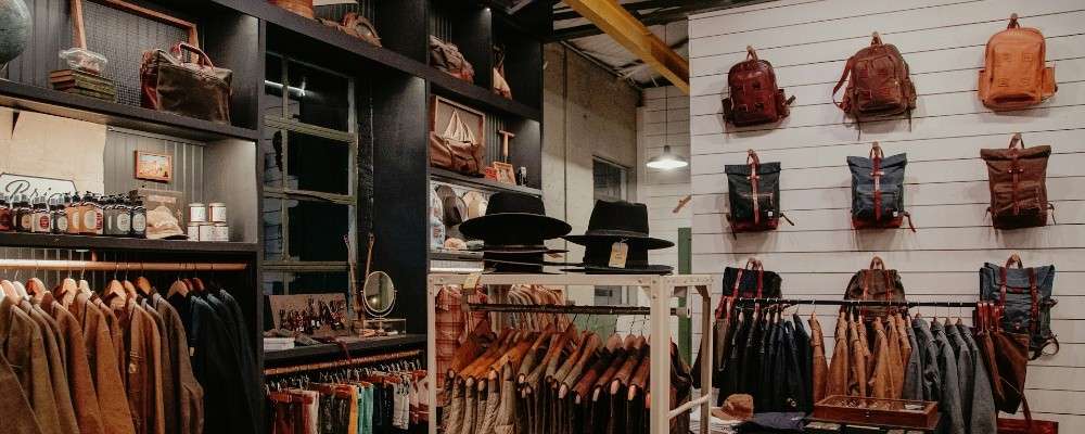 たくさんのアイテムが陳列されている洋服屋さんの画像