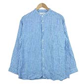 ユニバーサルプロダクツ STRIPE BAND COLLAR SHIRT バンドカラー リネン 麻 ストライプ 長袖 シャツ 画像