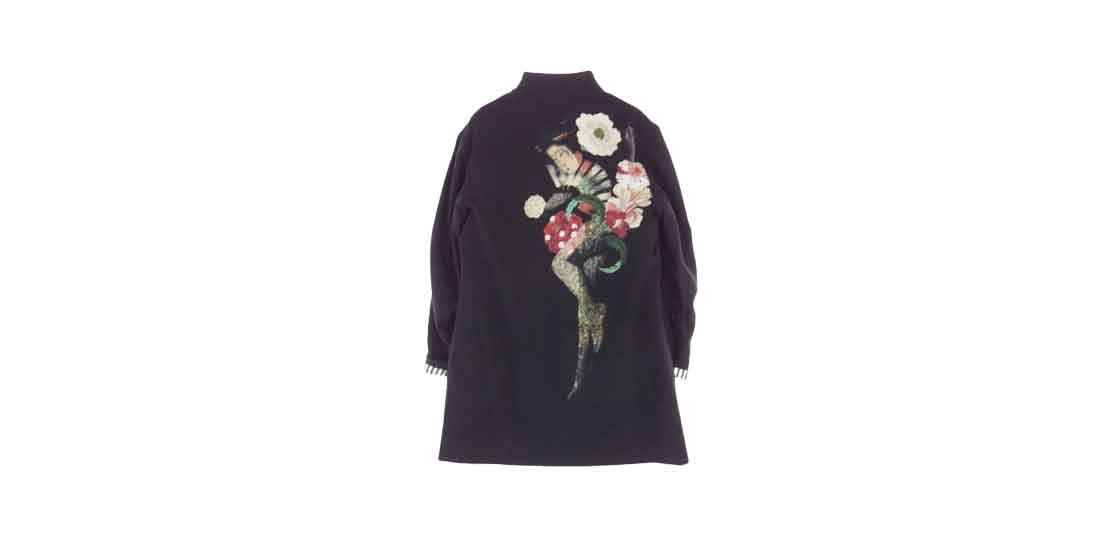 ヨウジヤマモト プールオム 19SS HH-J23-103 W-スタンドロングJ 浮世絵 フラシ天 ウール スタンドカラー ロング ジャケット コート ブラック マルチカラー 買取実績